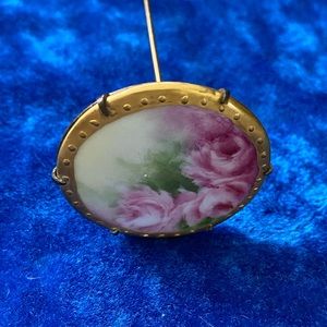 Antique hand painted porcelain hat pin